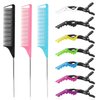 10Packs Rat Tail Comb Hair Clips Set，3Pcs Rat Tail Combs，Parting Comb and 7Pcs Alligator Styling Sectioning Clips of Professional Hair Salon Quality(Black，Pink，Blue)