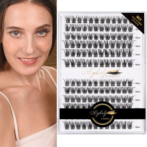 EYEBERLY Lash Clusters, 144pcs Individual Lashes Cluster Lashes DIY Eyelash Extensions C Curl LASH Natural Look Eyelashes Clusters Extensions 10/12/14/16mm Mix Length Wispy DIY Lashes (Princess)