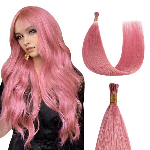 Sunya I Tip Hair Extensions Human Hair Hot Pink 14 Inch I Tip Hair Extensions Real Human Hair Cold Fusion Pre Bonded Pink I Tip Hair Extensions 20g 25 Strands/Pack