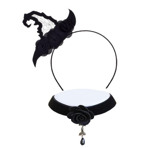 Love Sweety Halloween Spider Ghost Pumpkin Hair Hoop Cosplay Devil Headband (Witch Hat Black Choker)