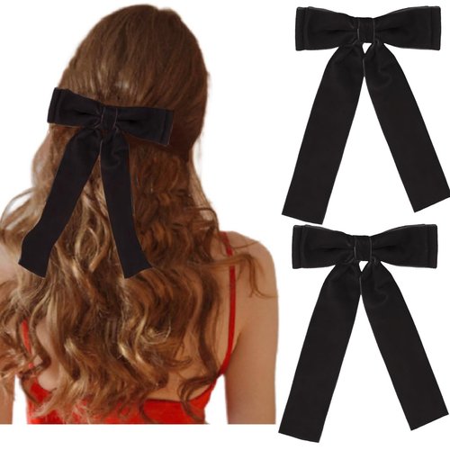 Velvet Hair Bow Clips Black Hair Bows for Women Girls 4.5’’ Hair Bow Ribbon Clip Adult Hair Bow B...