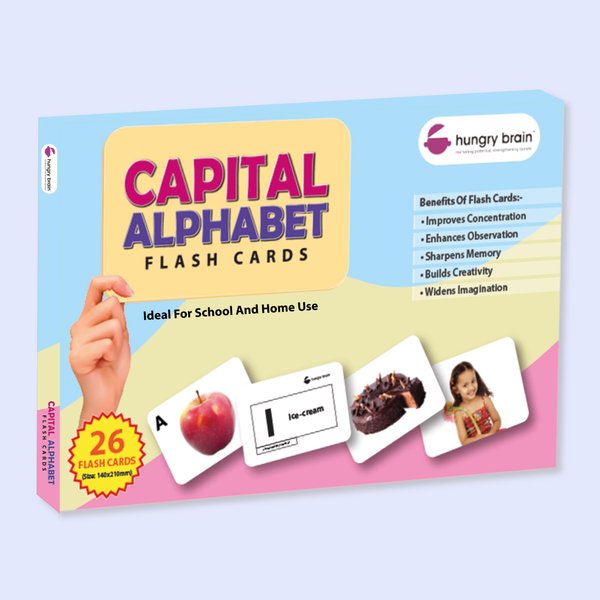 hungry brain Flash Cards for Toddlers, 26 Capital Alphabet Flashcards, Double-Sided, Montessori, Educational, Kindergarten - Preschool Learning Activities, Gifts for Kids, 1, 2, 3, 4 Years Babies