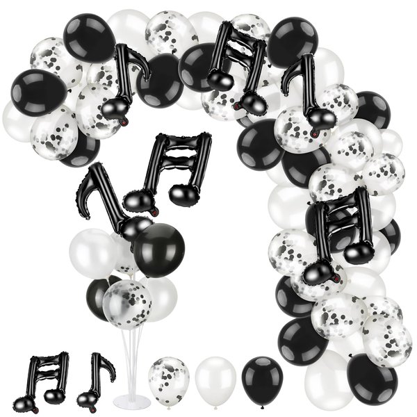 Hoemwarm 18" Music Notes Foil Balloons Stand Kit 4 Set, Music Latex Balloons Birthday Party Decorations Black and White Balloons for for Baby Shower Wedding Birthday Band Bar Supplies