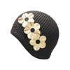 Luxury Divas Black & White Latex Swim Cap with Flowers
