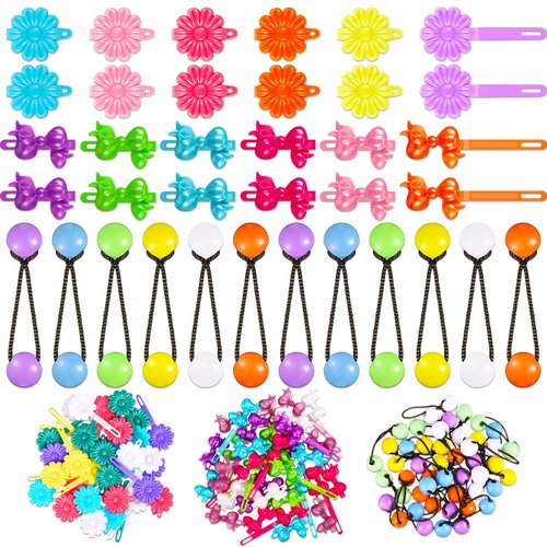 100 Pcs Hair Barrettes with Flower, Bow &amp; Cartoon Designs - Self-Hinge Plastic Pins for Baby Girl...