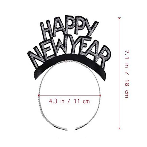 Soochat Happy New Year Headband Tiara New Years Eve Party Supplies Gold Silver Black 12 Pieces