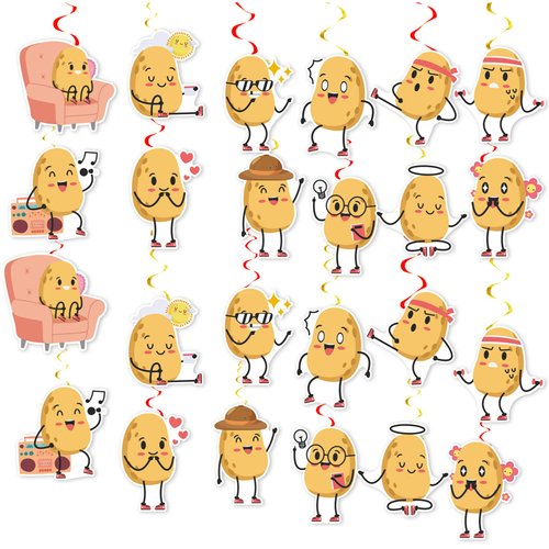 24 PCS Potato Hanging Swirl Decorations Potato Ceiling Streamers Hanging Decorations Potato Party Decorations for Potato Birthday Party Supplies