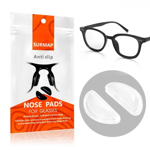 SURMAP Eyeglass Nose Pads, Soft Silicone Adhesive Glasses Nose Pad, Anti-Slip Heighten Air Chamber Nose Pads for Full Plastic Frames, 10 Pairs (Clear)
