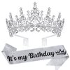 VELSCRUN Silver Crystal Birthday Tiara Crowns for Women Girls It's My Birthday Sash Queen Girls Princess Crown with Combs Happy Birthday Party Decorations Mom Sisters Birthday Gift Hair Accessories