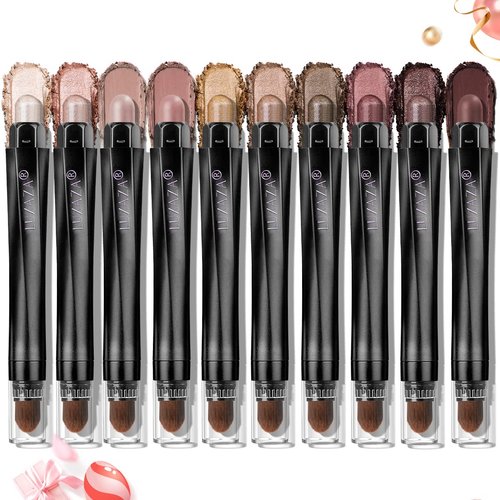 LUXAZA 10PCS Eyeshadow Stick,Shimmer And Matte Brown Metallic Eye Shadow sticks Set,Cream Eyeshadow Pencil Crayon with Smudge-proof & Waterproof,Eye Brightener Stick