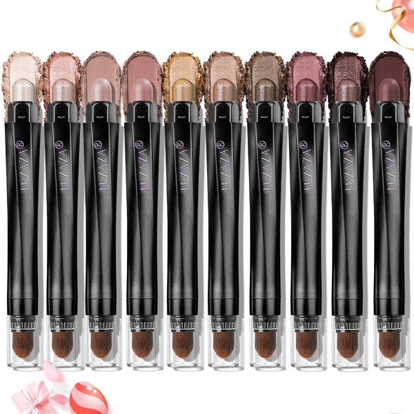 LUXAZA 10PCS Eyeshadow Stick,Shimmer And Matte Brown Metallic Eye Shadow sticks Set,Cream Eyeshadow Pencil Crayon with Smudge-proof & Waterproof,Eye Brightener Stick