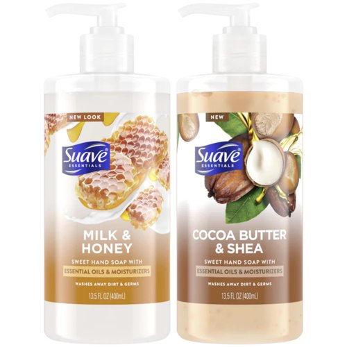Suave Hand Soap, Milk & Honey + Cocoa Butter Shea Variety 2-Pack – Sweet Hand Wash with Essential Oils & Moisturizers, 13.5 Oz Ea