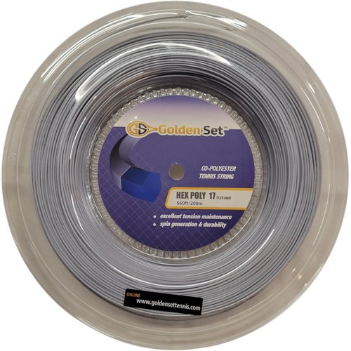 Golden Set Hex Poly 17g (1.23mm), Reel (660ft/200m), Polyester Tennis String (Silver)