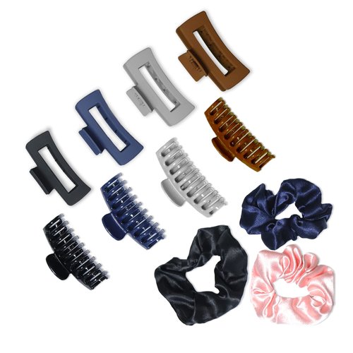 MA Hair Claw Clips (Pack of 8) 4 Matt, 4 Glossy Hair Clips for Women with 3 Beautiful Hair Scrunchies for Thick and long Hairs, Durable Claw Clips for Valentine, Birthday, and Anniversary