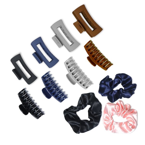 MA Hair Claw Clips (Pack of 8) 4 Matt, 4 Glossy Hair Clips for Women with 3 Beautiful Hair Scrunchies for Thick and long Hairs, Durable Claw Clips for Valentine, Birthday, and Anniversary