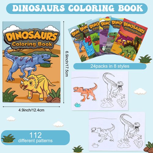 Fulmoon 24 Pieces Mini Dinosaur Coloring Books, Dino Painting Drawing Book Small Color Booklets Party Favors Coloring Book Designs Creative Activity Birthday Party Supplies