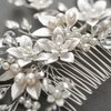 SWEETV Handmade Wedding Hair Comb,Pearl Flower Bridal Hair Clip Hair Accessories for Women Wedding