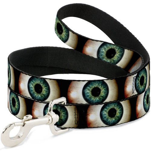 Dog Leash Vivid Blue Eyeball Black 4 Feet Long 0.5 Inch Wide