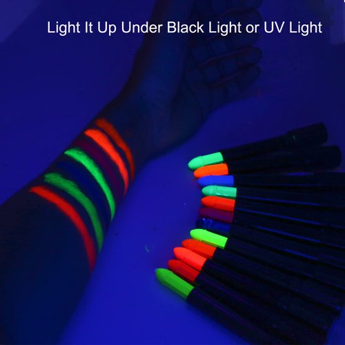 12 Colors Glow In The UV Black Light Face & Body Paint, Black Light Glow Body Paint Makeup Fluorescent Neon Face Painting Crayons Kit for Halloween Costume Holiday Masquerades Club Makeup