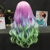 IMSTYLE Rainbow Synthetic Lace Front Wigs Colorful Natural Wave Synthetic Wig for Drag Queen Mermaid Cosplay Party 26 inches