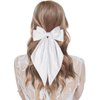 3Pcs Silky Satin Hair Bows Clips for Women White Hair Bow Black Hair Bow Brown Hair Bow Hair Ribbons Oversized Long Tail Hair Barrettes Metal Clips for Girls Teens Hair Accessories