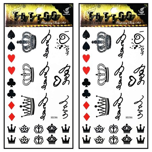 Tattoos 2 Sheets King Queen Crown heart Temporary Tattoos Paper Sexy Flower Body Tattoo Sticker for Women & Girl Fake Tattoo
