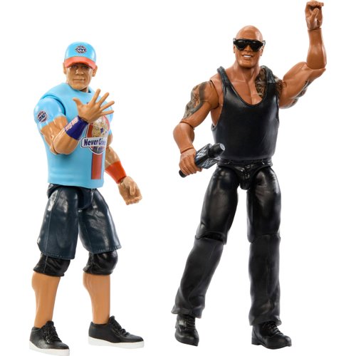 Mattel WWE Main Event Championship Showdown 2-Pack Action Figures & Accessory, Series #19 The Rock vs John Cena Collectible Set