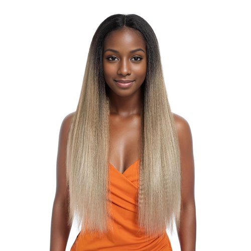Noble Satr 150% Density 13x4x1 Yaki Synthetic Lace Front Wig Black Long Yaki Straight Hair Glueless Lace Front Wigs for Black Women 26 inch TAT4/12/APRIC#