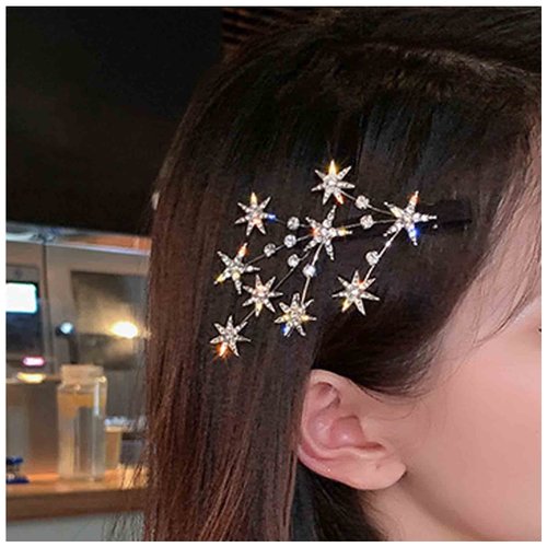 Yheakne Crystal Star Hair Clip Barrette Gold Rhinestone Hair Barrette Bling Bridal Hair Pin Headpieces Decorative Hair Pin Head Clip Branch Crystal Hair Pins Headwear Bride Hair Accessories for Women and Girls (Gold)