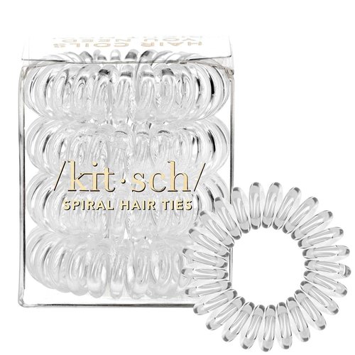 Kitsch Spiral Hair Ties for Women - No Crease Coils for Thick and Thin Hair, No Damage Phone Cord Ties, 4pcs (Transparent)