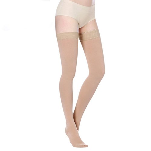 PPXGOGO Thigh High Compression Socks for Women & Men 20-30 mmHg - Closed Toe Sockings with Silicone Band for Running, Varicose Veins, Edema, Swelling.(Nude-closed,M)