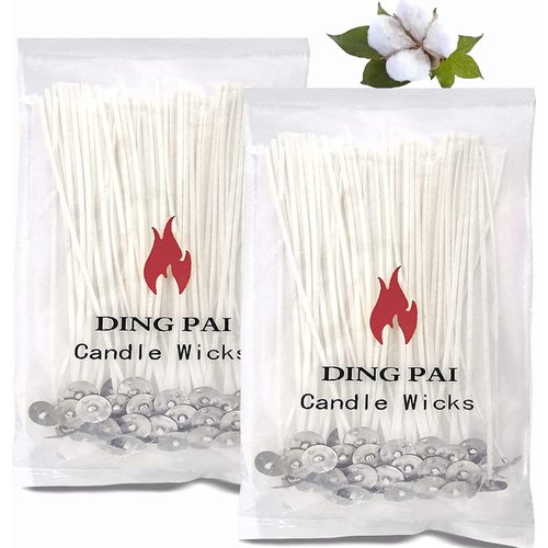 DINGPAI 100pcs Cotton Candle Wicks, 6 inches Low Smoke Pre-Waxed Candle Wicks for Candle Making, Candle DIY