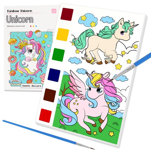 Lorvain Paint with Water Books for Kids, 12 Pages Pocket Watercolor Painting Book for Toddlers, Water Color Paint Set Little Girls Arts and Crafts for Kids Ages 4 5 6 7 8+