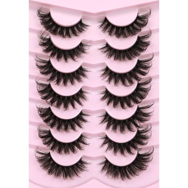Mink Lashes Fluffy 6D False Eyelashes 17mm Wispy Cat Eye Lashes that Look Like Extensions Strip Lashes Pack