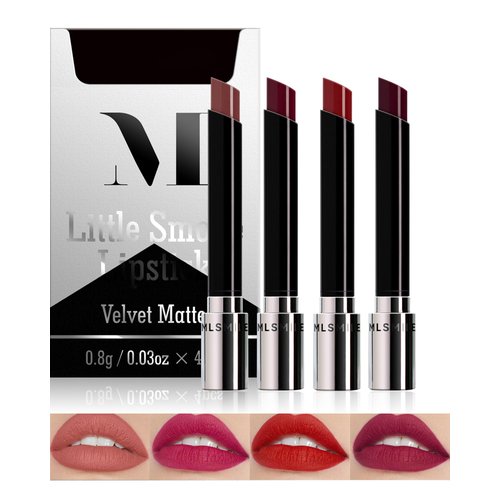 4 Pcs Matte Velvet Lipstick for Women Set,Brown Nude Mauve Dark Red Long Lasting Waterproof Lip Stick Gloss Light to Dark Color,Tube Cigarette Lipstick High Pigmented Professional Lip Stain Makeup