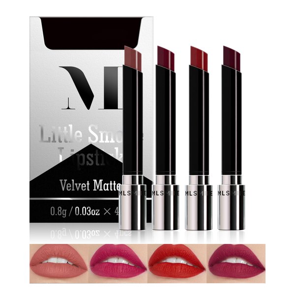 4 Pcs Matte Velvet Lipstick for Women Set,Brown Nude Mauve Dark Red Long Lasting Waterproof Lip Stick Gloss Light to Dark Color,Tube Cigarette Lipstick High Pigmented Professional Lip Stain Makeup