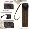 LaaVoo Pony Tails Hair Extensions Real Human Hair Balayage Dark Brown to Light Brown Real Hair Extensions Ponytail 16 Inch Human Hair Ponytail Extensions for Black Women Double Weft 80 Gram