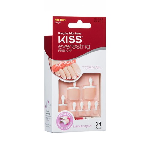 KISS Everlasting, Press On Toenails, Nail Glue Included, Limitless', French, Short Size, Squoval Shape, Includes 24 Nails, 2g Glue, 1 Manicure Stick, 1 Mini file