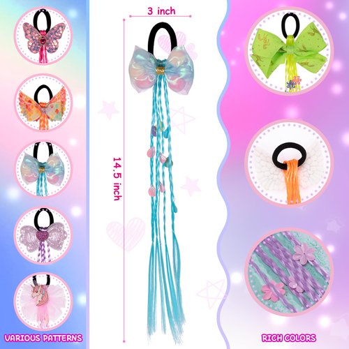 6 Pcs Colored Hair Extensions for Kids, Hair Braided Ponytail for Girls, Little Girl Hair Clips Accessories for Ponytails Princess Dress Up