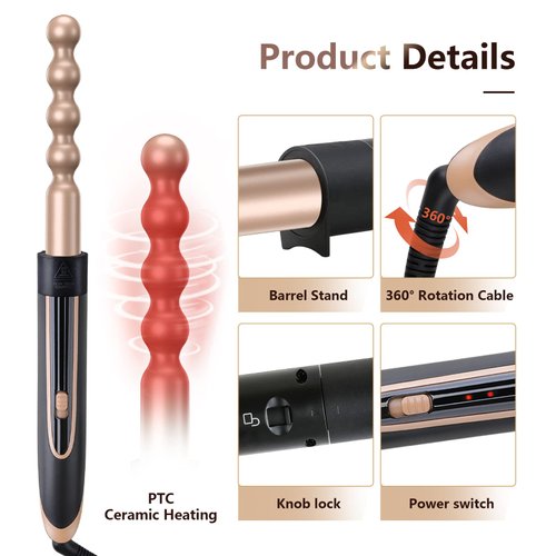 Homfu Curling Wand 5 in 1 Hair Curlers Iron Set Beach Waver Curling Iron with 5 Interchangeable Ceramic Tourmaline Barrel for Long Short Hair Styles Curling Iron Fast Heating Hair Cripmer for Women