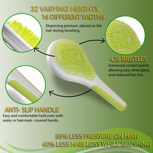 Michel Mercier Spa Brush - Detangling Hair Brush for Wet or Dry Hair, Shower Detangling Hair Brush For Women, Men (Regular Hair - Green)