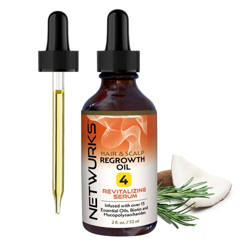 NetWurks Hair & Scalp Regrowth Oil, Pure Rosemary, Mint, & Coconut Oil with Biotin, Revitalizing Bonding Serum, Repairs & Promotes Hair Growth, 2oz