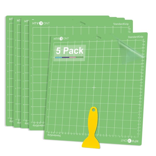 HTVRONT Standard Grip Cutting Mats for Cricut, 5 Pack Cutting Mats 12x12 for Cricut Maker/Maker 3/Explore 3/Air/Air 2/One, Standard Adhesive Sticky Green Cutting Mat Replacement Accessories for Cricut
