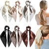 Champagne Silk Hair Scarf with Ribbon Bow Scrunchies for Women Girls, Bow Scrunchies for Hair, Ribbon Hair Ties with Bow, Chiffon Hair Ribbon Long Hair Bands Ties Ponytail Holder