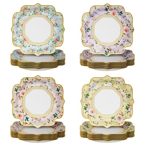 Eopelsm Floral Paper Plates Spring Tea Party Disposable Plates Tableware for Mother's Day Blossom Flower Fairy Garden Bridal Birthday Baby Shower Party Supplies, Pack of 48 (9 inch)