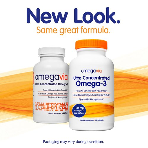 OmegaVia Ultra Concentrated Omega 3 Fish Oil Burpless, 60 Softgels, Triple Strength Omega 3 Fish Oil Supplements, 1135 mg Pure Omega3, No Fishy Burps, High EPA DHA DPA, IFOS 5-Star