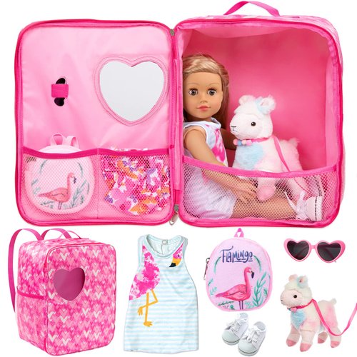 Ecore Fun 18 Inch Girl Doll Carrier Bag with Doll Clothes and Accessories,Including Dress, White ...