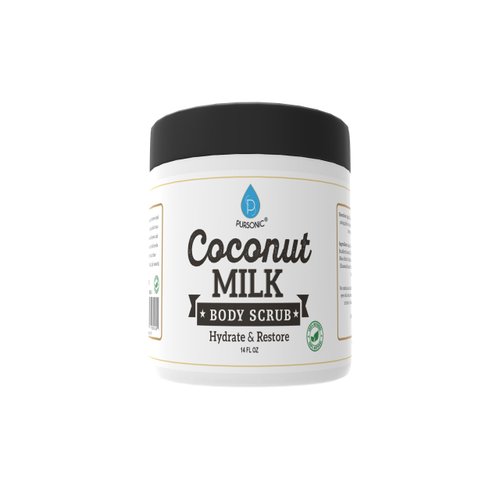 Pursonic Coconut Milk Body Scrub 14oz, with Dead Sea Salt, Almond Oil and Vitamin E for All Skin Type, Natural Skin Care Formula Helps with Stretch Marks, Eczema, Acne and Varicose Veins