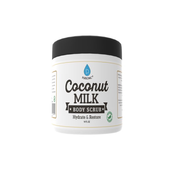 Pursonic Coconut Milk Body Scrub 14oz, with Dead Sea Salt, Almond Oil and Vitamin E for All Skin Type, Natural Skin Care Formula Helps with Stretch Marks, Eczema, Acne and Varicose Veins