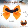 Halloween Hair Bow Bat Hair Clips, 2PCS Glitter Bat Wing Hair Bow Clip Handmade Grosgrain Ribbon Bow Hairpin Halloween Hair Accessory for Kids Girls Teens Women Trick or Treat Deco, Orange